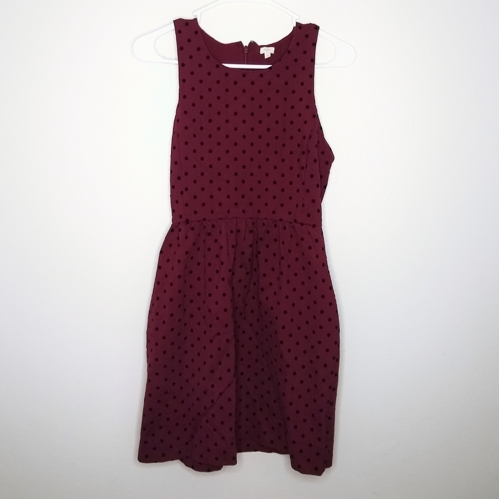 J. CREW FACTORY PONTE MAROON VELVET DOT DRESS SMAL - Picture 2 of 5